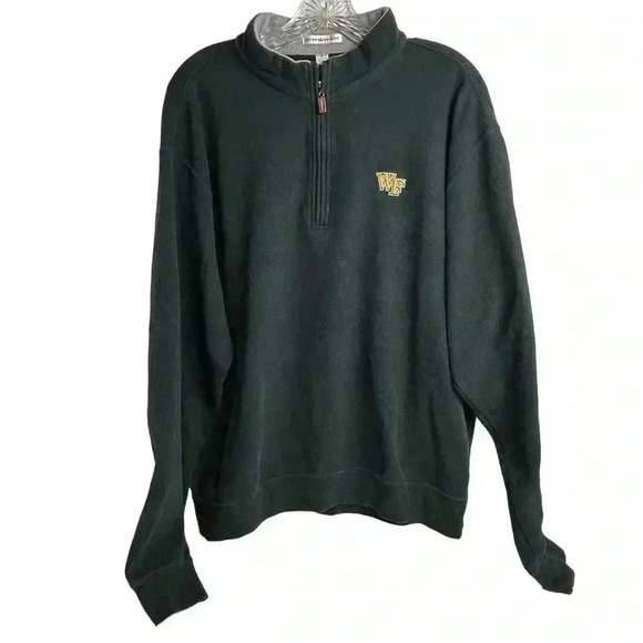 Peter Millar Men's Black 1/4 Zip Pullover Sweater Size L Wake Forest Logo - Picture 1 of 9